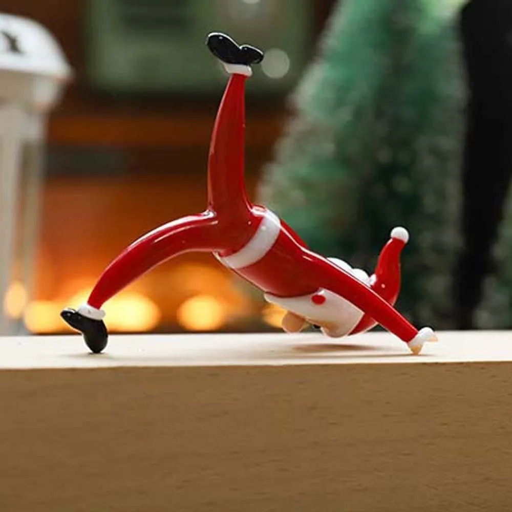 Handcrafted Glass Yoga Santa Lampwork Exquisite Miniature Christmas Figurine Glossy Creative Cartoon Desktop Statue Teens