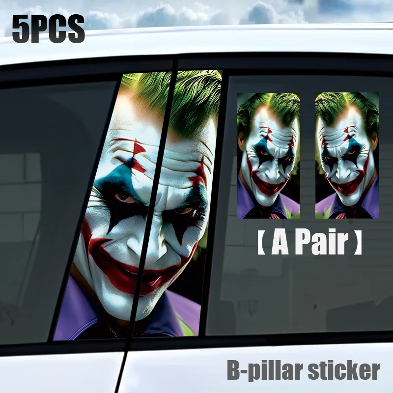 5PCS Halloween Joker Car Center Column Decorative Stickers Window B-pillar Protective Film Personalized Modification Paint Strip