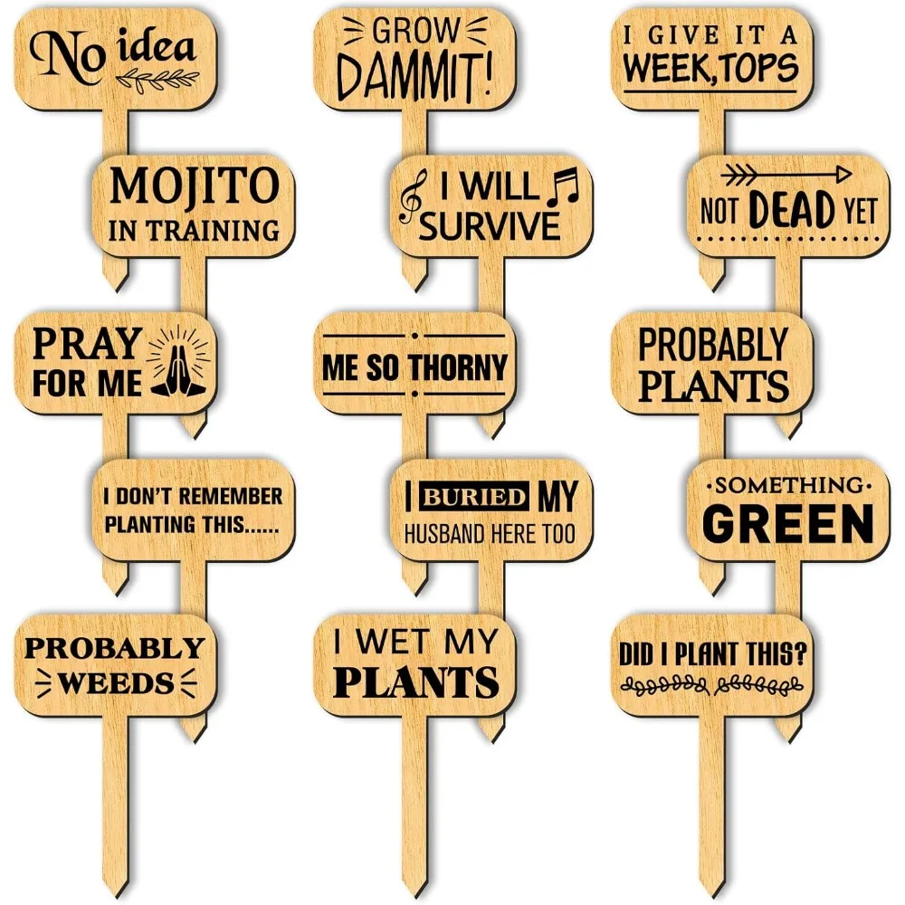 15 Pcs Funny Plant Markers, Wooden Garden Stakes T-Type Garden Labels Funny Talking Plant Funny Garden Signs Plant Markers