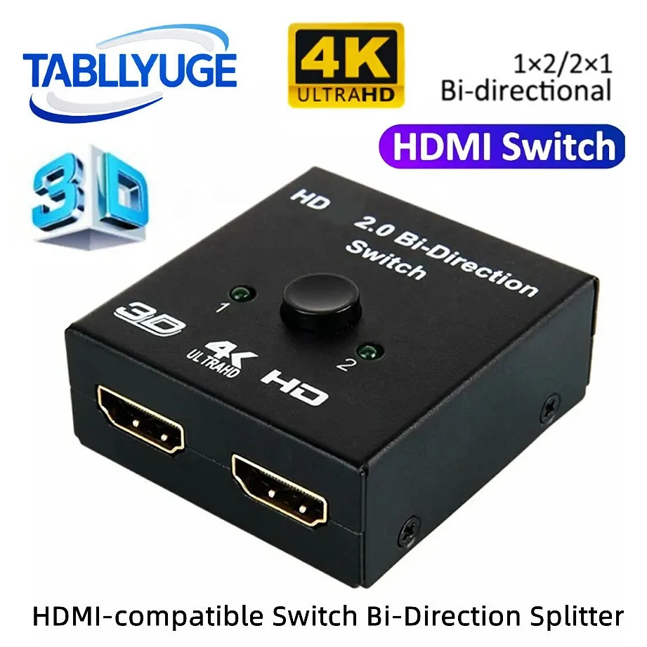New 4K 3D HDMI-Compatible Switcher Bi-directional 1x2 / 2x1 HDMI-Compatible Adapter Splitter for Laptops PC TV Monitor Projector