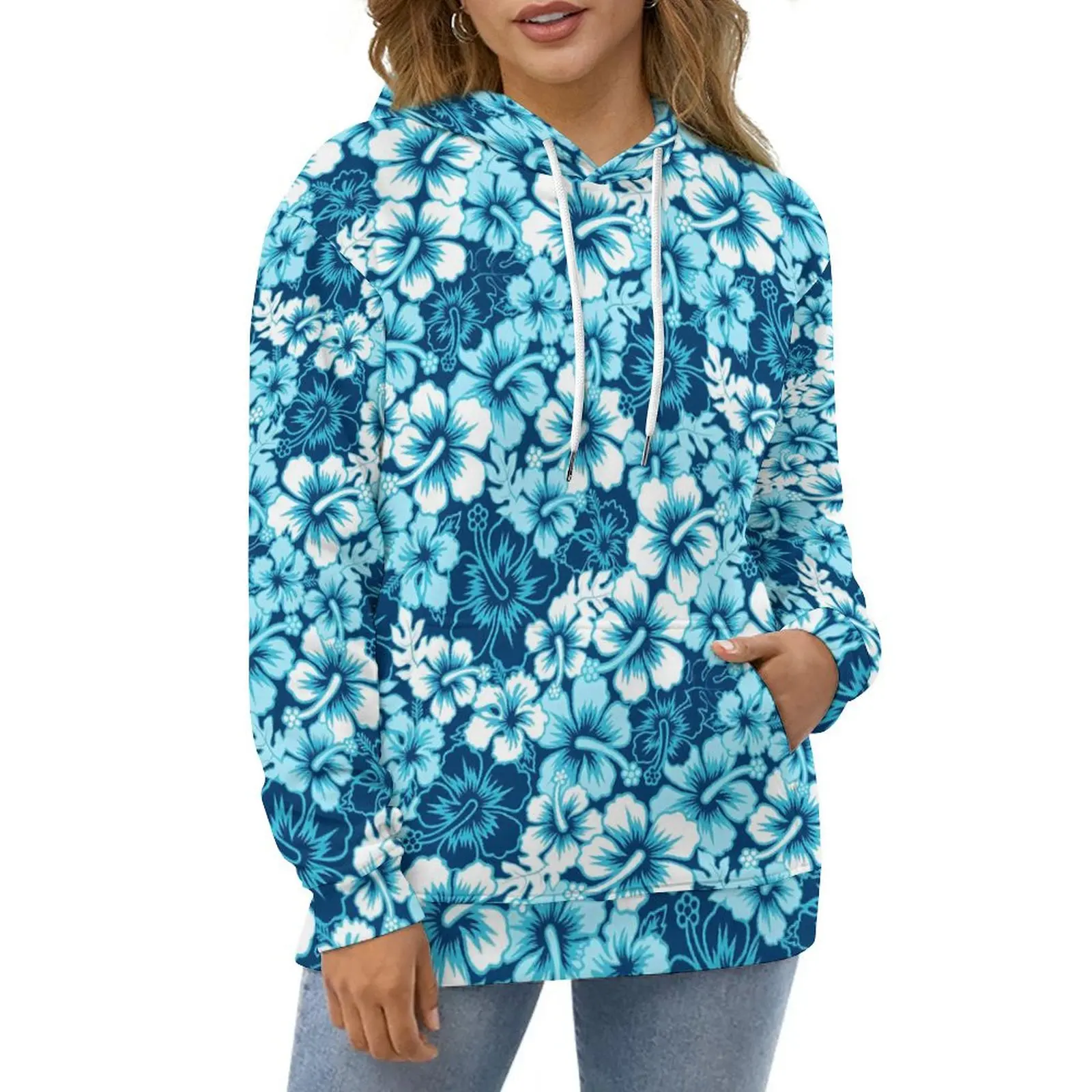 Floral Hibiscus Casual Hoodies Tropical Print Aesthetic Hoodie Womens Long Sleeve Harajuku Custom Loose Oversize Top