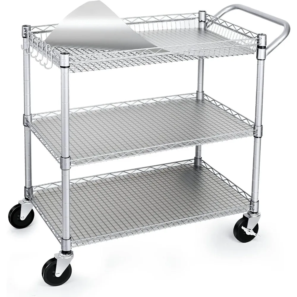 

Capacity Heavy Duty Rolling Utility Cart, Rolling Carts with Wheels, Commercial Grade Metal Cart Kitchen Trolleys