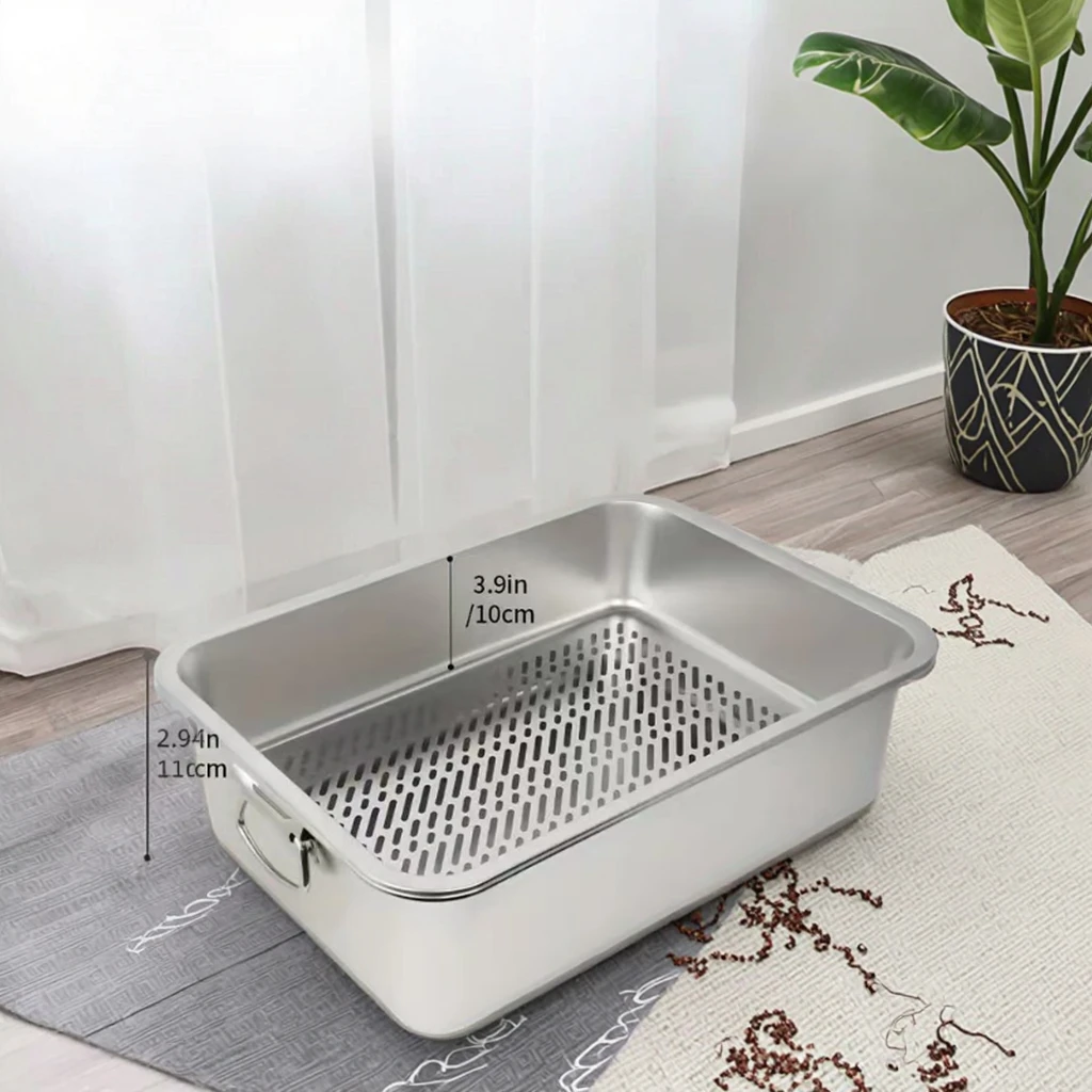 

Large 20-liter capacity stainless steel cat litter box, dust-free, deodorant, environmentally friendly design, easy to clean