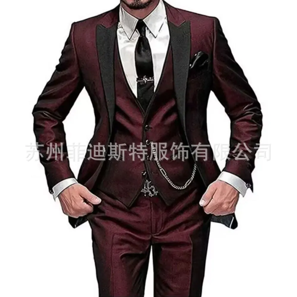 Ensemble de costume 3 pièces pour hommes, décontracté, tendance, Business, couleur unie, col rabattu