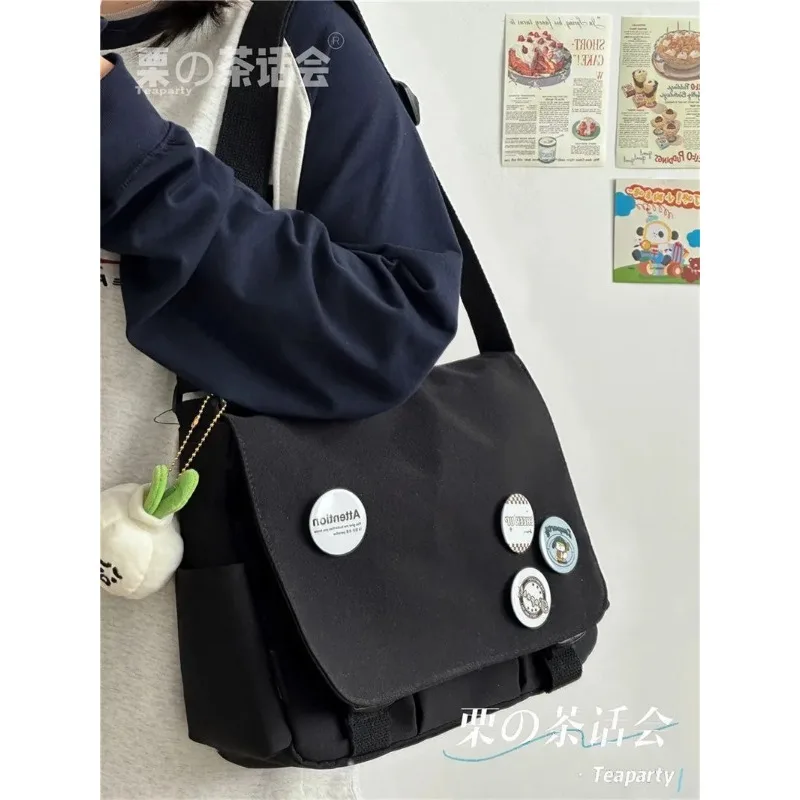 Collage Student School Bags Women&Men Unisex Crossbody Bags Multipockets Messenger Bag Simple Nylon Shoulder Bag