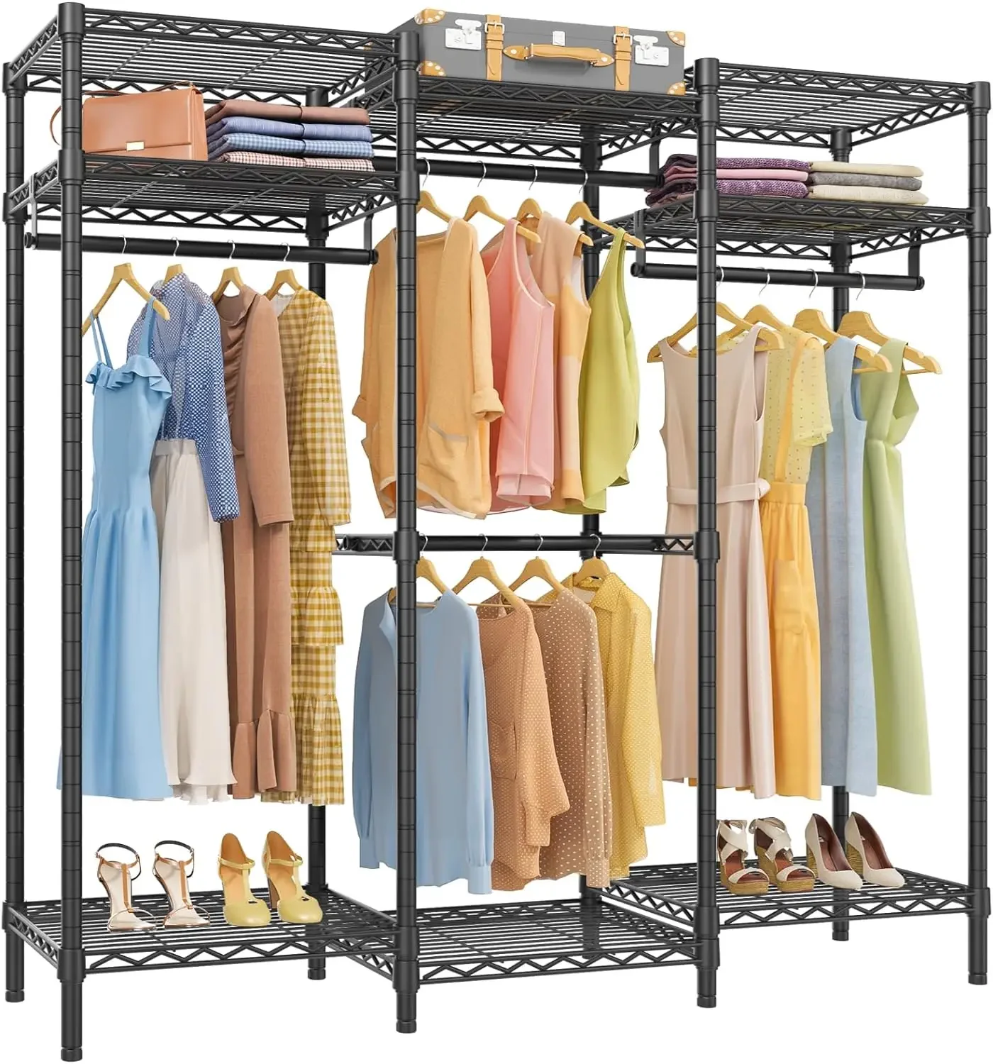 Garment Rack Bedroom Armoires Freestanding Closet Organizer, Portable Wardrobe Closet Heavy Duty Clothing Rack