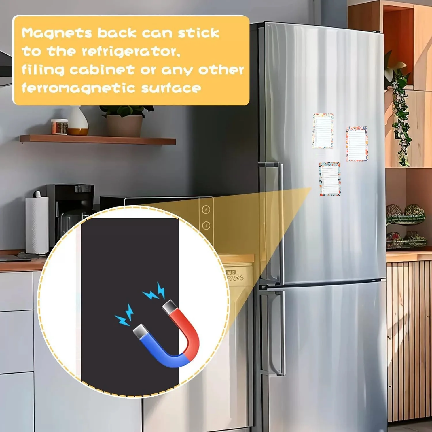 1 Stück magnetischer Kühlschrank-Notizblock mit Blumenmuster, tragbarer magnetischer Notizblock zum Abreißen, Einkaufsliste, Planer für Zuhause, Küche, Büro – Detail 4