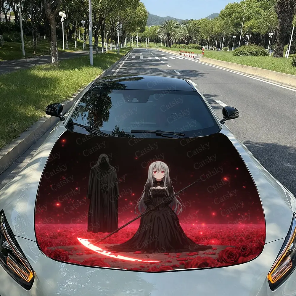 

The Girl And The Grim Reaper Car Hood Sticker, Easy To Remove Durable Car Accessories, PVC Material Hood Sticker, Self-adhesive