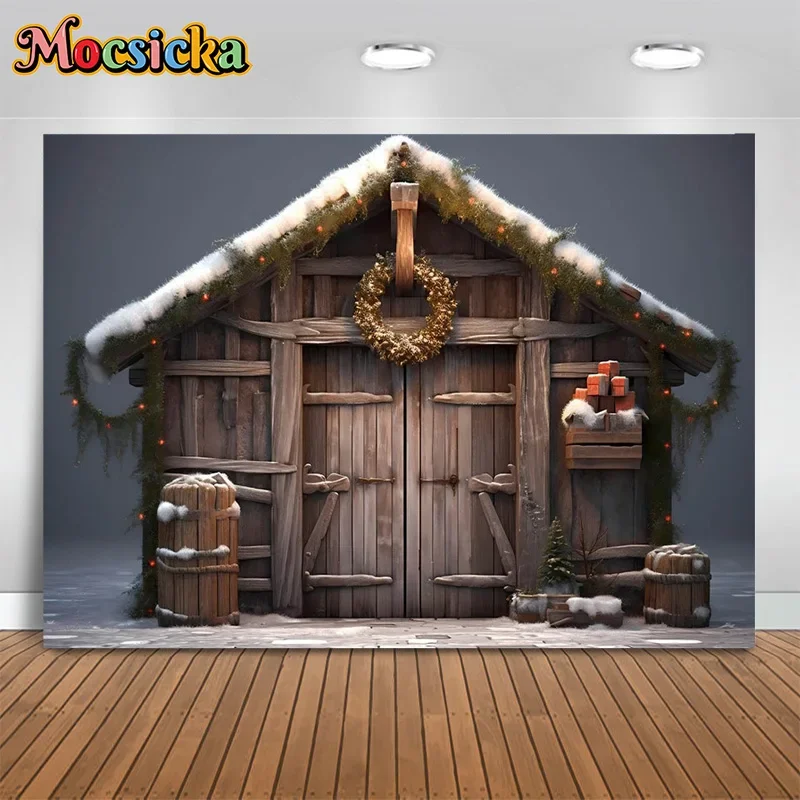 

Mocsicka Winter Xmas Photography Backgrounds Log Cabin Wreath Backdrops New Year's Eve Party Cake Smash Banner Photo Studio