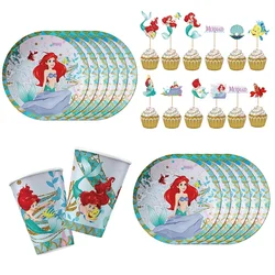 Disney Anime La Sirenita Ariel tema decoraciones para fiesta de cumpleaños vajilla globo platos servilleta taza bandera chico evento suministro