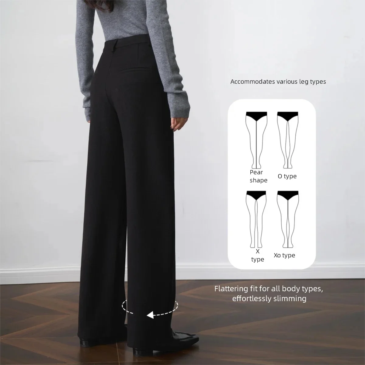 OLrain Women's Black Straight Leg Pants 2025 Autumn Zipper Front Design Office Commuter Comfort Fit Female Trousers O57QK001610