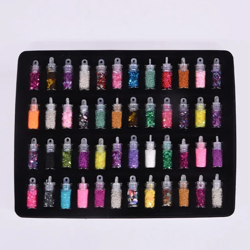 Drop Glue Filling DIY Slime Glitter Sequined Glass Beads Shell Powder 48 Colors Set Glass Bottle Nail Art Jewelry