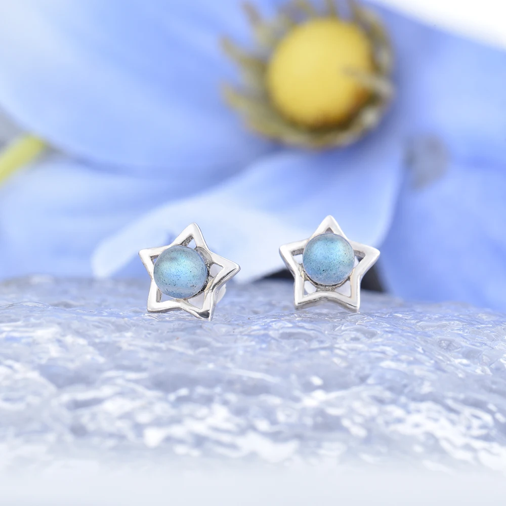ITSMOS Natural Genuine Labradorite Star Earrings Studs Handmade Polish Tarnish Resistant Earring for Women Jewelry Girl Gift