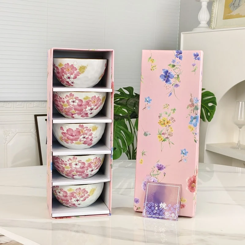 Bone China Japanese Watercolor Flower 4.5-Inch Bowl And Tableware For Home Newlyweds And Housewarming Gift Box