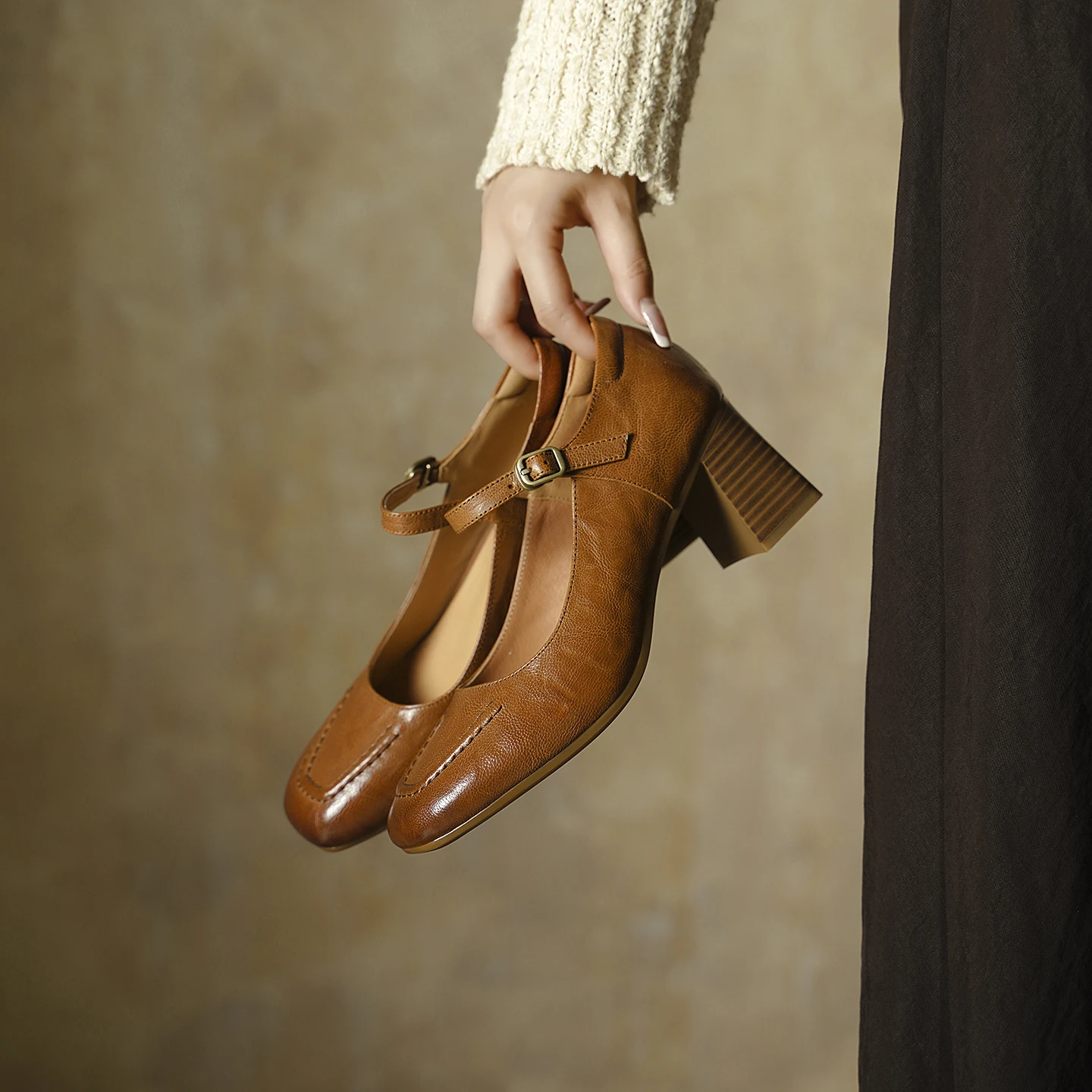2026 new spring autumn women pumps natural leather 22-25cm sheepskin+cowhide+pigskin buckle mary janes high heel women shoes
