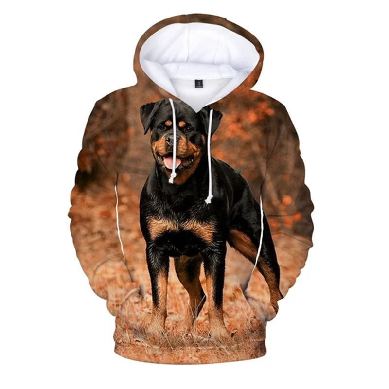 Sudadera con capucha de perro Rottweiler negro para hombres y mujeres, sudaderas con estampado 3d, jersey de moda, ropa de calle, abrigo para niños,