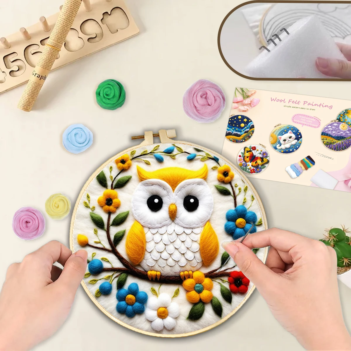 

GATYZTORY Needle Felting Kit Painting Decor Diy Owl Animal Felting Kits For Beginners Arts and Crafts Embroidery Needles