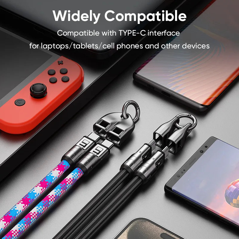 USB Type C Cable 240W Keychain Data Cable Portable Phone Case Laptop Backpack Double Type C Charging Cable For iPhone 16/15