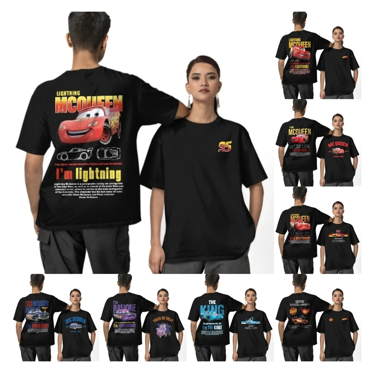 

Lightning McQueen Double-sided Print T-Shirt Men Women's Round Neck Cotton T Shirts Short Sleeve Tee Shirt Graphic Clothing