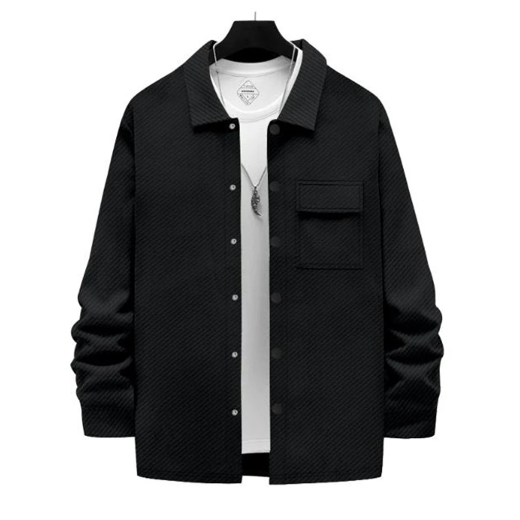 

Mens Vintage Casual Shirt Jacket Regular Fit Solid Long Sleeve Button-up Tops Spring Fall Streetwear