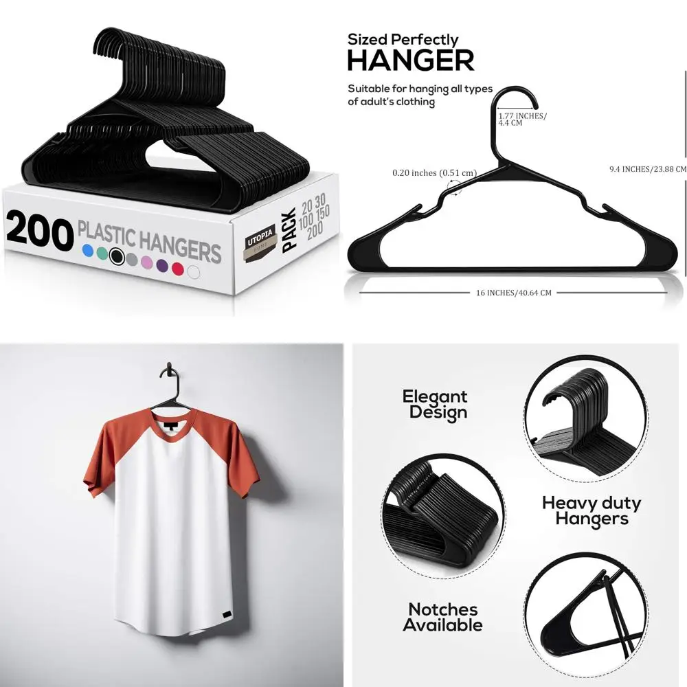

Space-Saving Durable Plastic Hangers - 200 Pack Strong Organizers for Closet - Perfect for Clothes Storage Solutions
