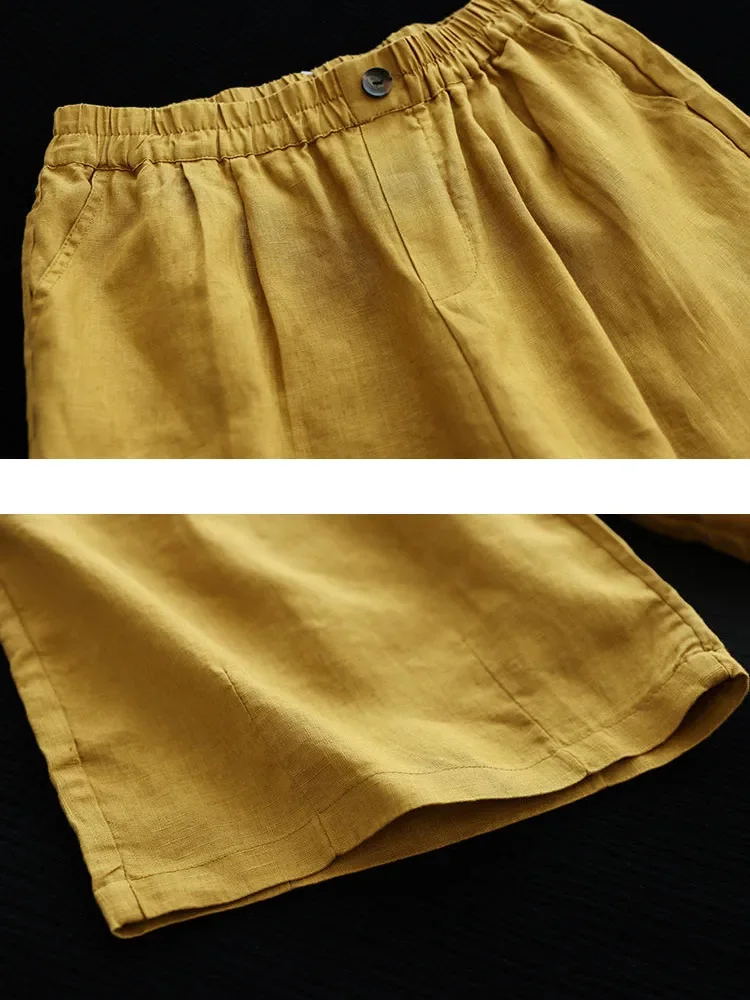 여성 레트로 베이직 신축성 허리 반바지, M-3XL 레저, 5 가지 색상, 통기성, 루즈한 미니멀리스트, 올매치, 여름