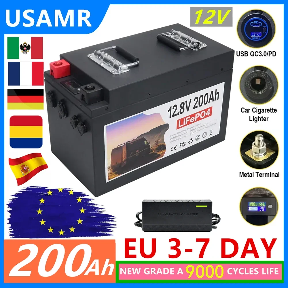 LiFePO4 lithiumbatterij 12V 50 100 200 300Ah oplaadbare batterijpakketten 9000+ cycli voor campers, trollingmotor, kamperen