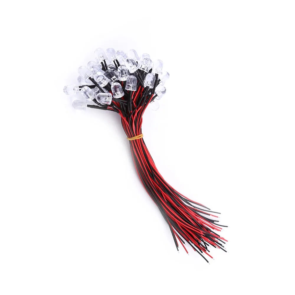 50PCS Colorful DC 5-12V Pre Wired LED Diodes 10mm White Red Blue Green LED Lights LED Lamps Lighting Decoration