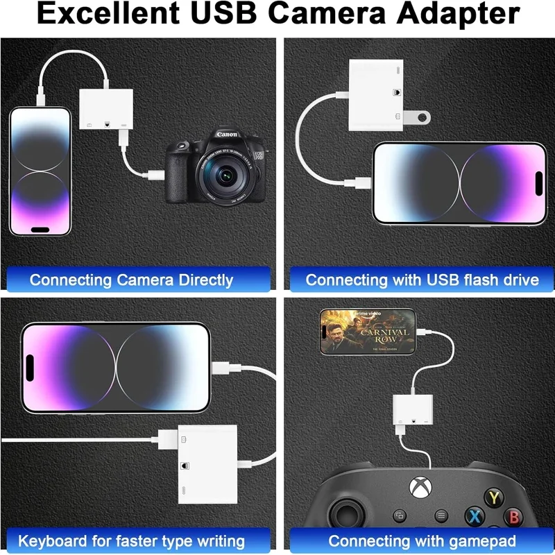 RJ45 Ethernet Adapter For Lightning iPhone 14 13 12 11 8 7 6 5 /iPad/iPod Ethernet 3 in 1 Adapter with Charging Port USB OTG