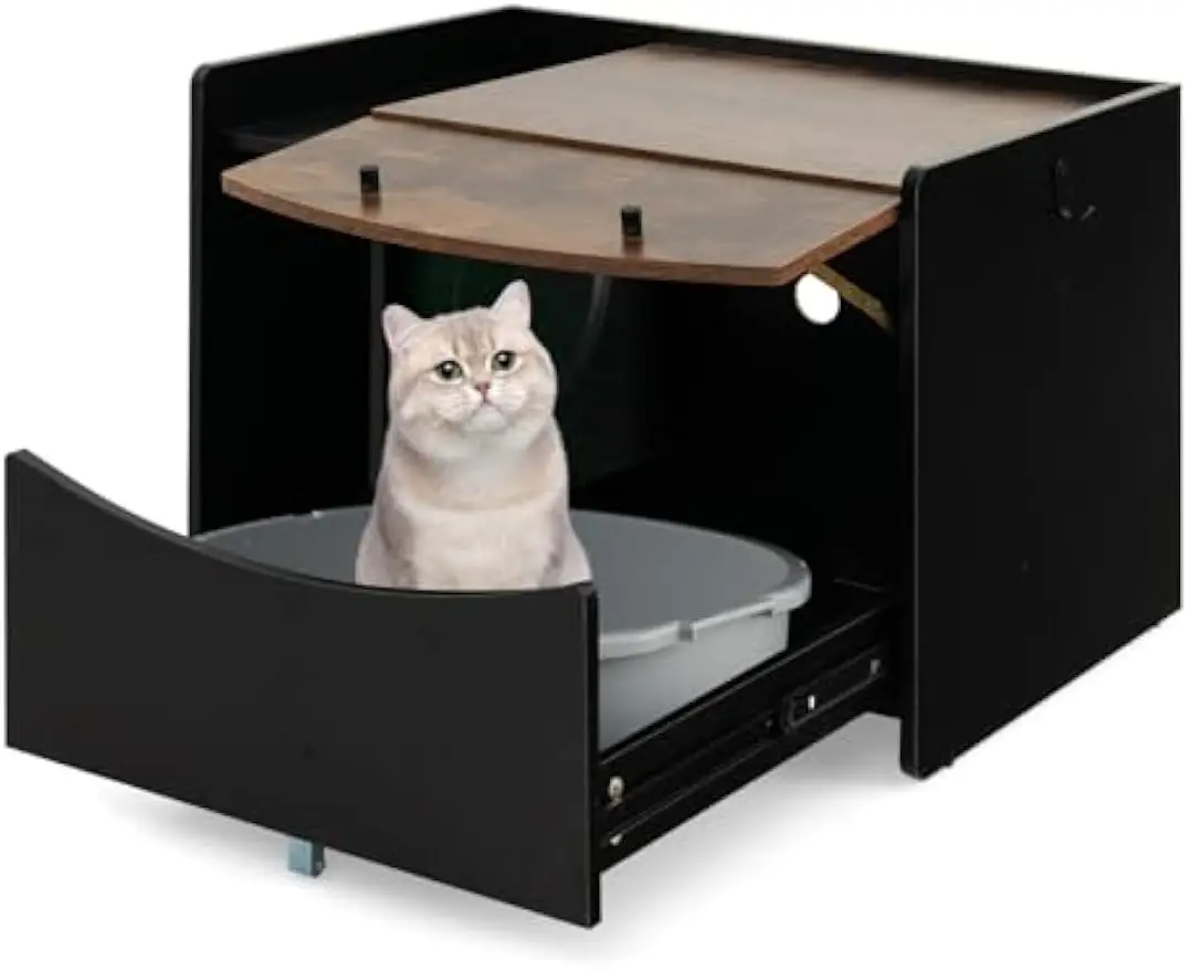 PETSITE Cat Litter Box Enclosure w/Pull-Out Drawer, Hidden Cat Washroom Furniture w/Flip Door, Rolling Caster, Indoor Cat House