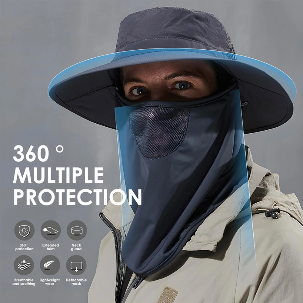 Summer Sun Hats UV Protection Outdoor Hunting Fishing Cap Hiking Visor Bucket Hat Neck Flap Fisherman Hats For Men Women