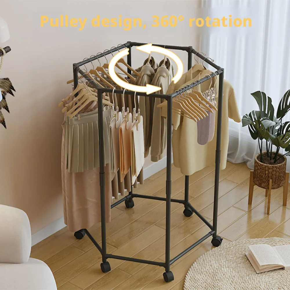 Easy to Move, 360 °   Rotating Multifunctional Floor-Standing Metal Hanger, Household Bedroom Clothes Storage Rack, Hexagonal Storage Rack