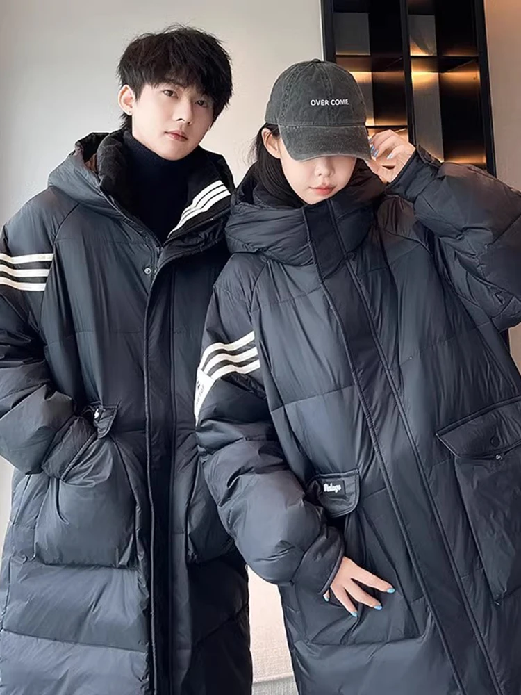 

Thiened Tee-Bar Men's down Jaet Long Over-Knee Warmth Winter Couple Outerwear Workwear Sle Windproof Coat