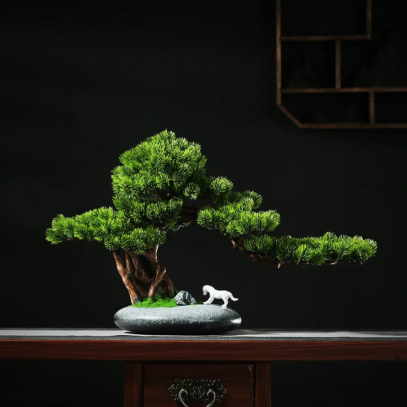 Simulation welcome pine bonsai office tea room Arhat pine fake tree small potted ornaments