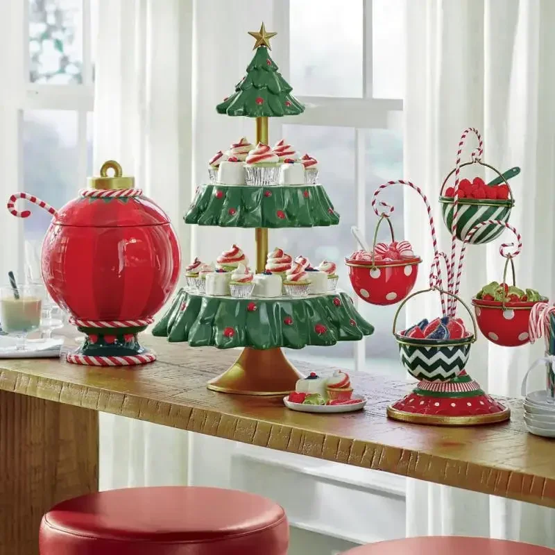 Snack Rack Christmas Tree Dessert Candy Plate Snack Tray Double Layer Cake Stand Fruit Holder Cupcake Rack Bowl Xmas Decoration