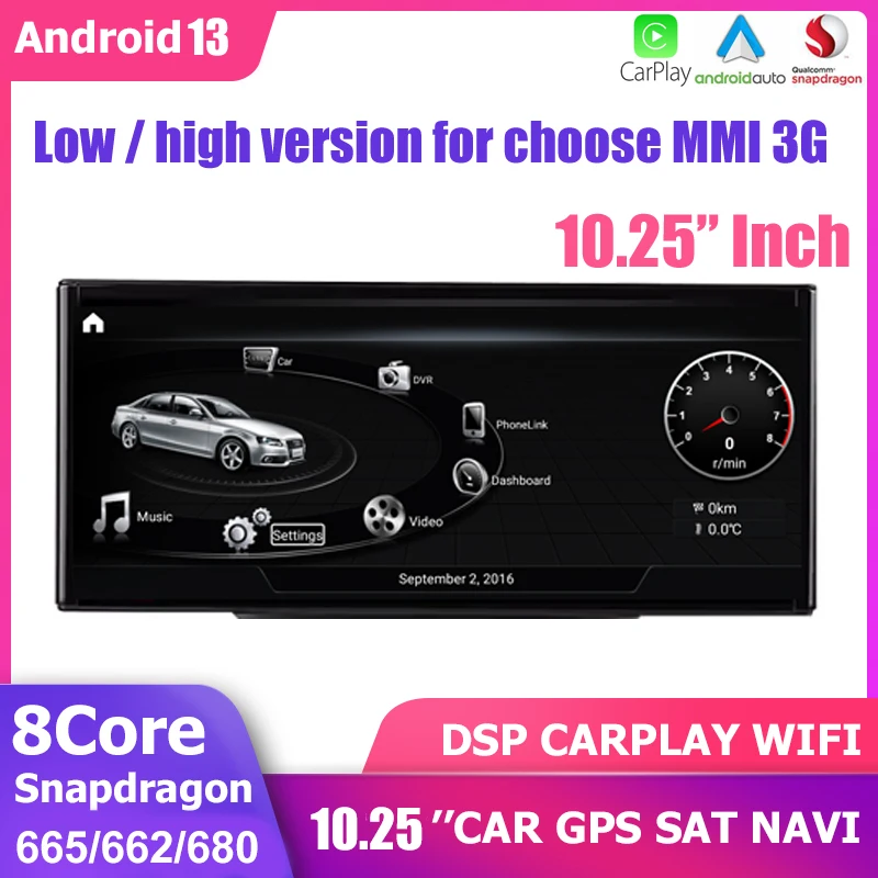 

10.25''Car GPS Radio Stereo CarPlay Navigation Android 13 Multimedia Player For AUDI A1 2010-2018 WIFI Snapdragon SAT NAVI