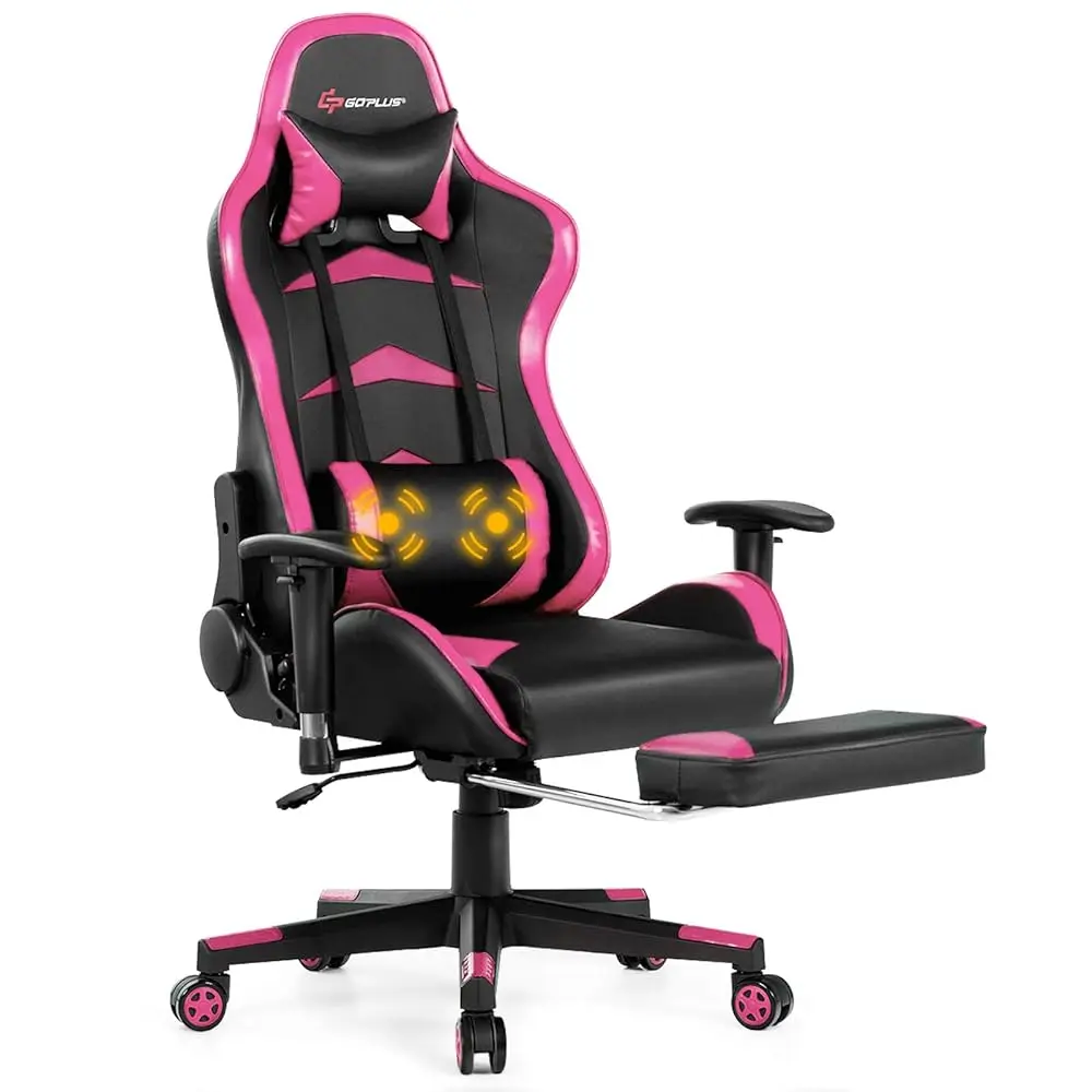 

Massage Gaming Chair, Reclining Backrest, Handrails And Seat Height Adjustment Racing Computer Office Chair, High Ba Ergonomic