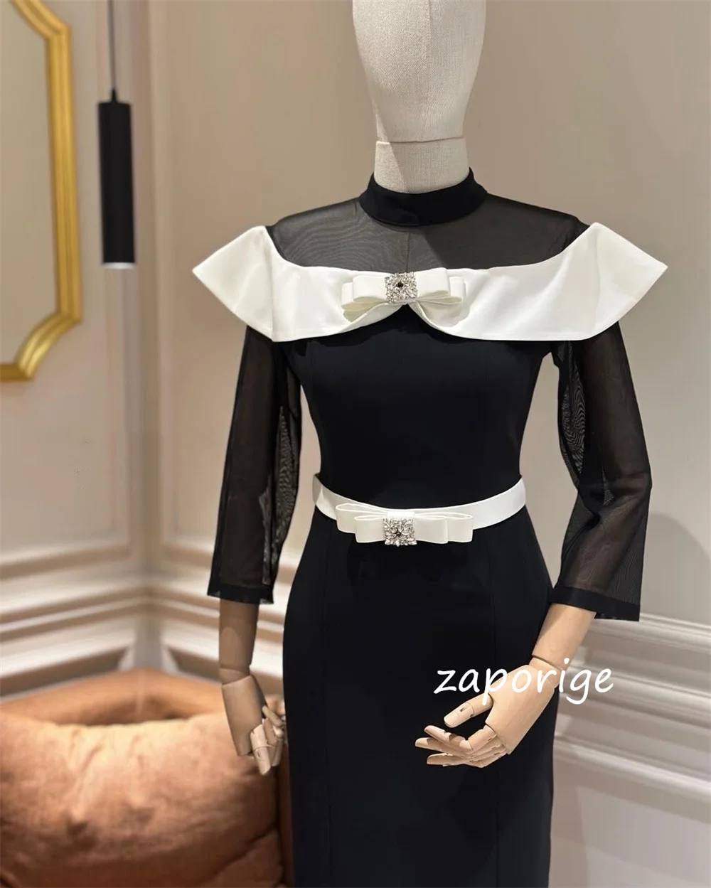 تخصيص للجنسين جيرسي مطرزة وشاح الطية مستقيم الياقة العالية فساتين طويلة مناسبة مخصصة مقاسات المشاهير المتاحة