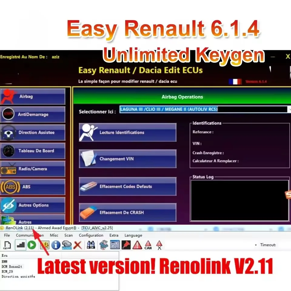 

Программное обеспечение Easy Ren ault 6.1.4 для Renault ECU Programmer Clear Crash Airbag Card Keys UCH Cleaner WORK с OBDLink Renolink