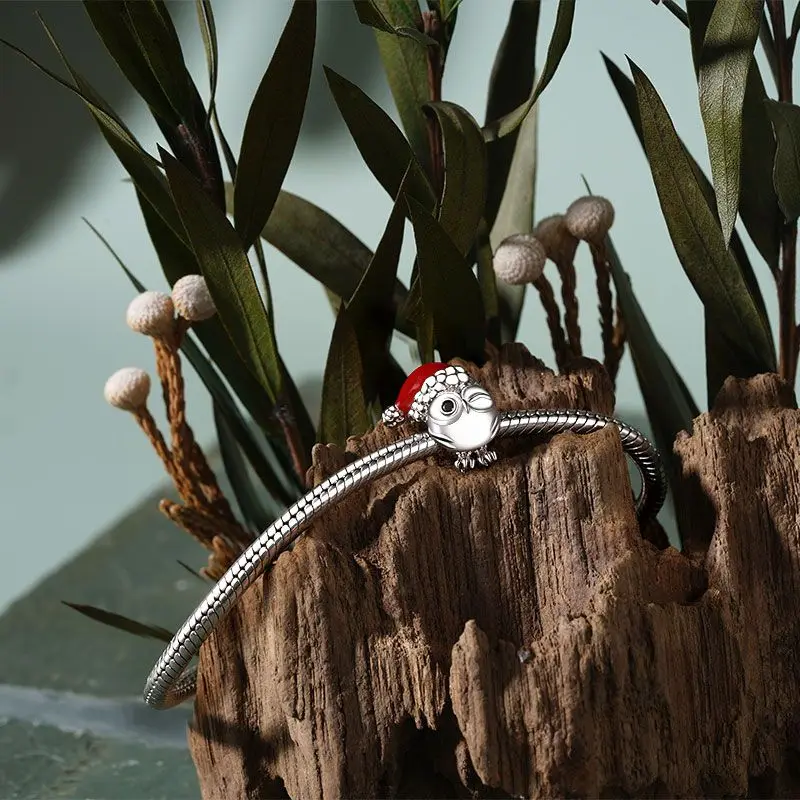 New 925 Sterling Silver Christmas Winter Snowman Santa Claus Bead Pendant Fit Bracelet keychain Accessories Women Jewelry Gift