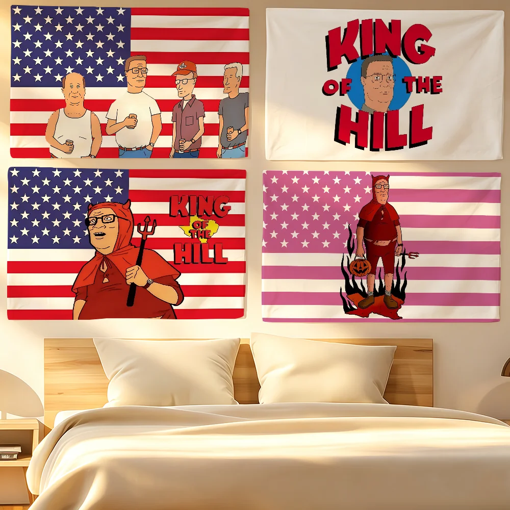 Cartoon K-King of The H-Hill Flag Tapestries For Classroom Dormitory Camping Picnic Party Cheering Home Indoor Outdoor Decor