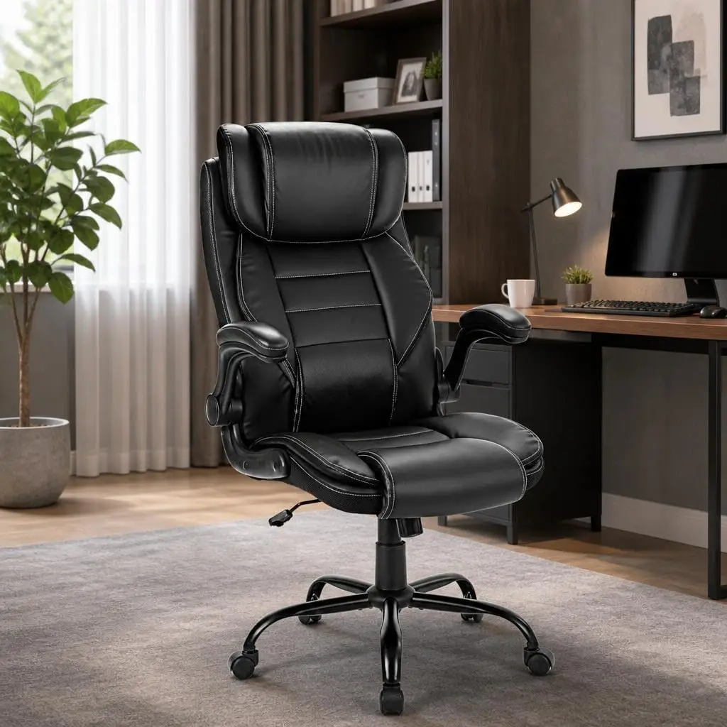 Sedia da ufficio ergonomica, sedia da scrivania in pelle sintetica, con capacità di carico di 180 kg, altezza regolabile e inclinazione di 135 gradi. ° Sedia da ufficio ergonomica con schienale