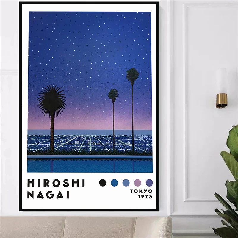 خمر اليابانية 80s هيروشي ناجاي الرسوم التوضيحية Vaporwave الشاطئ الفن الملصقات حائط لوح رسم يطبع صورة غرفة ديكور المنزل #3