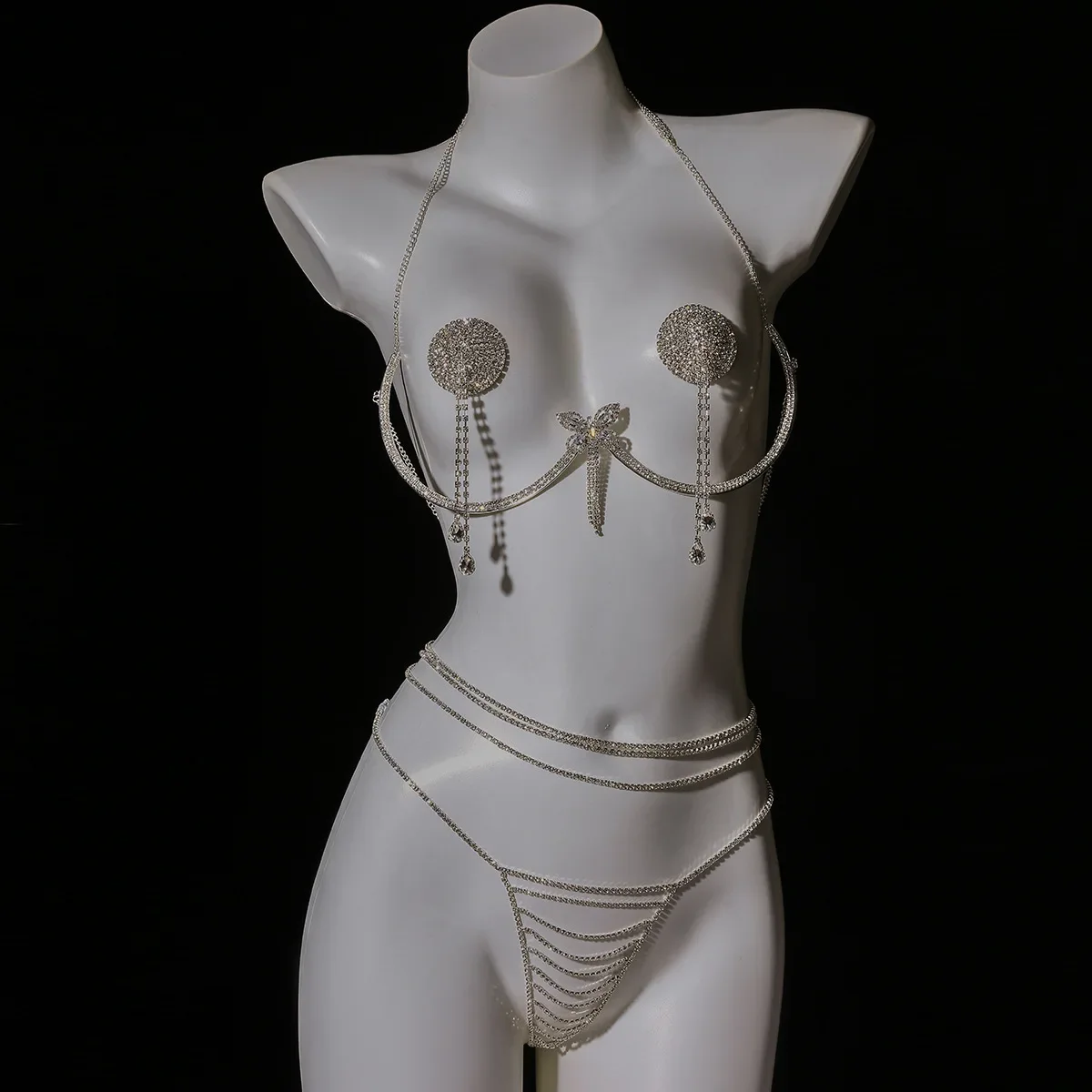 Butterfly Shape Bra Waist Chain Set Sparkling Body Harness Jewelry Sensual Women Nightclub Stage Performance Outfit Accessories
