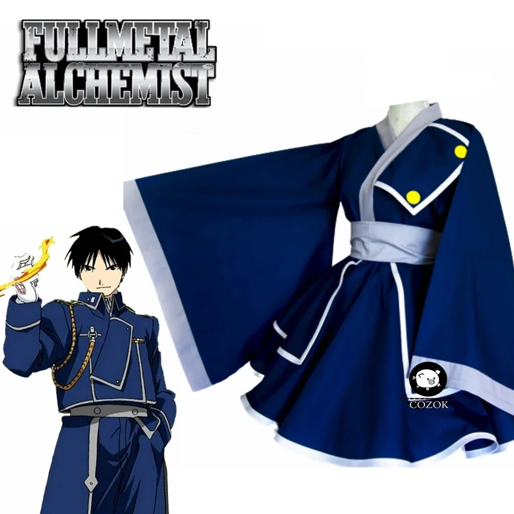 

Anime Fullmetal Alchemist Roy Mustang Blue Women lolita Dress Kimono Cosplay Costume Cutome-Made Free Shipping