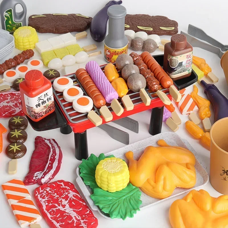 55 stks/set Hoge Kwaliteit Simuleren barbecue kinderkeuken speelgoed set BBQ grill spiesjes Speelhuis Interactief Speelgoed baby verjaardagscadeau