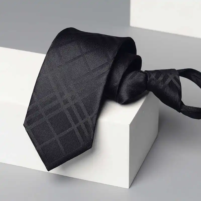 

High Quality Black Large Grid Zipper Style Business Formal Tie For Men 7CM College Style Casual Shirt Accessories Zipper Necktie