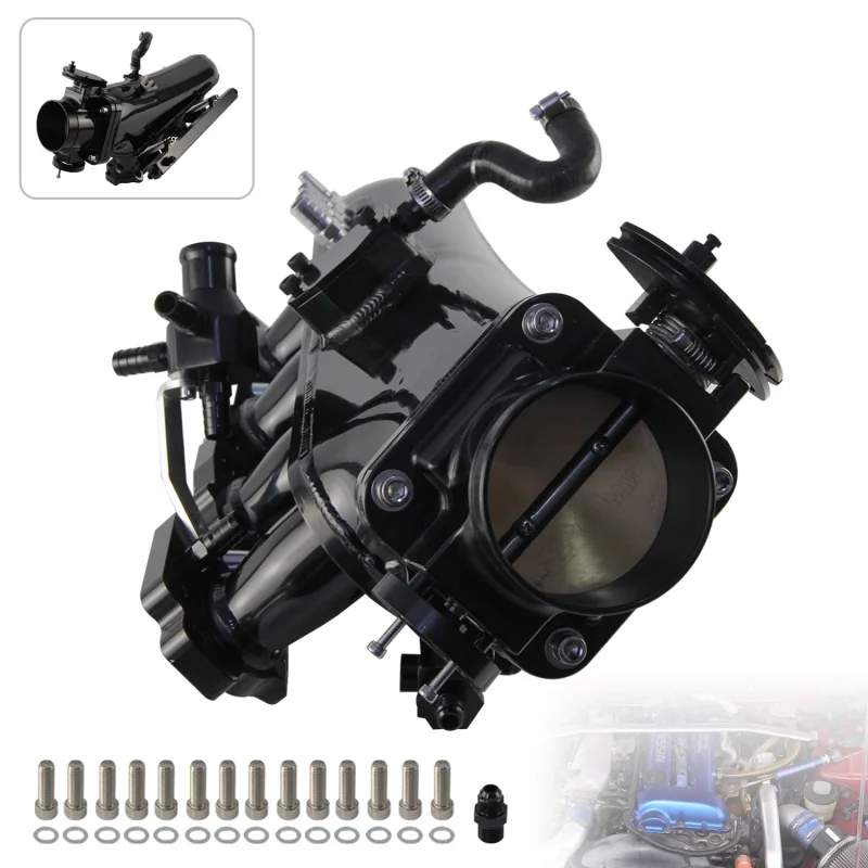 Black/Silver Intake Manifold w/ Fuel Rail 80mm Throttle Body Kit For Nissan Silvia S14/S15 SR20DET Engines Aluminum