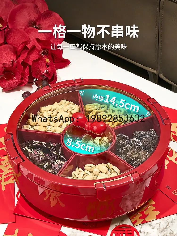 HZ red housewarming fruit plate household living room coffee table rotating New Year's candy box grid sealing nut melon view 4