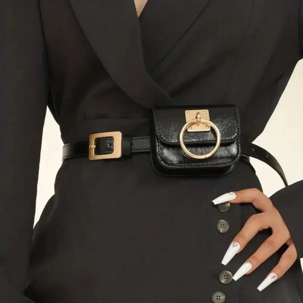 Fashion Square Women Vintage Belt Bag PU Leather Travel Waist Purse Gothic Fanny Packs Y2K Style Dual-purpose Metal Buckle Belts